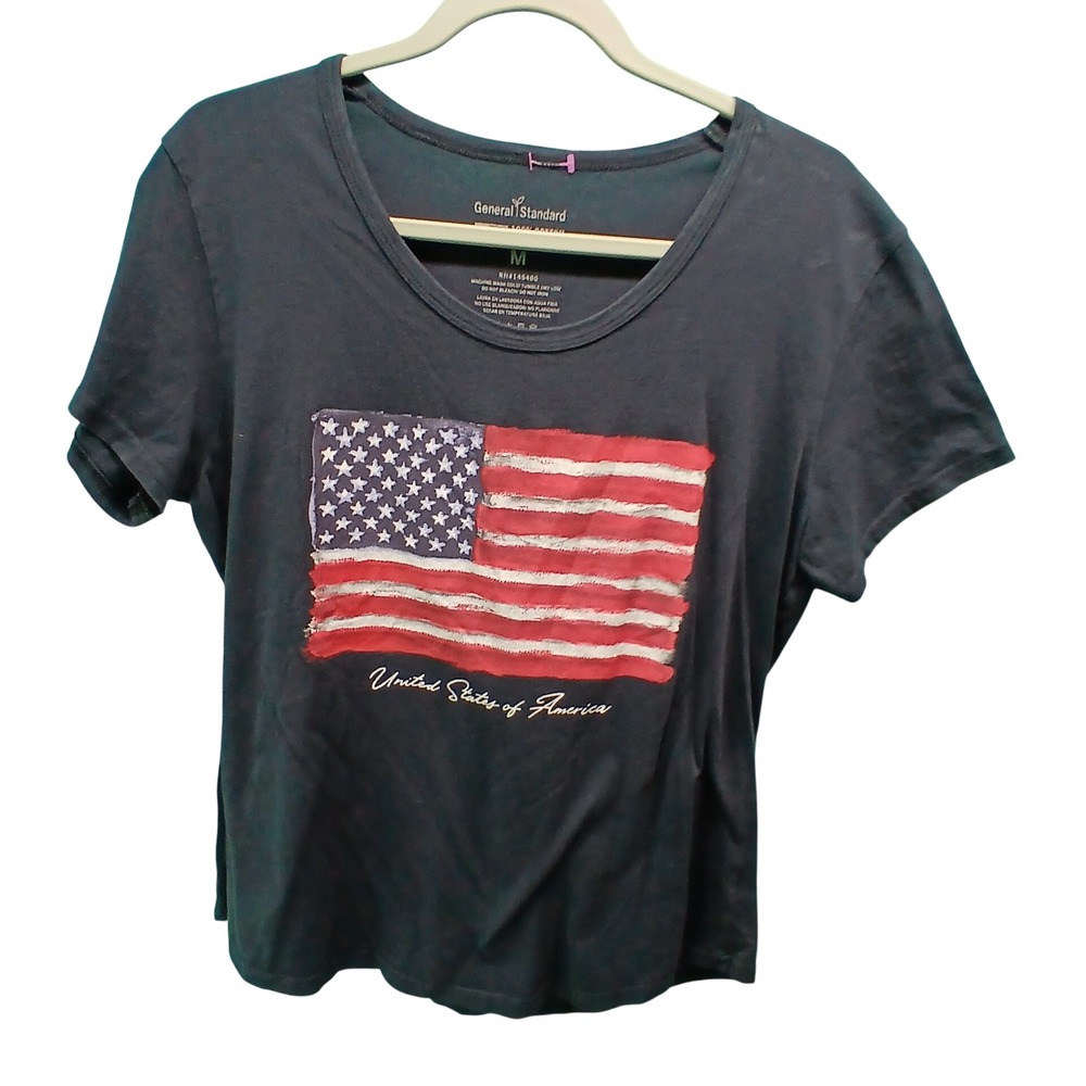 General Standard American Flag Graphic Tee Medium Navy Blue Patriotic Americana